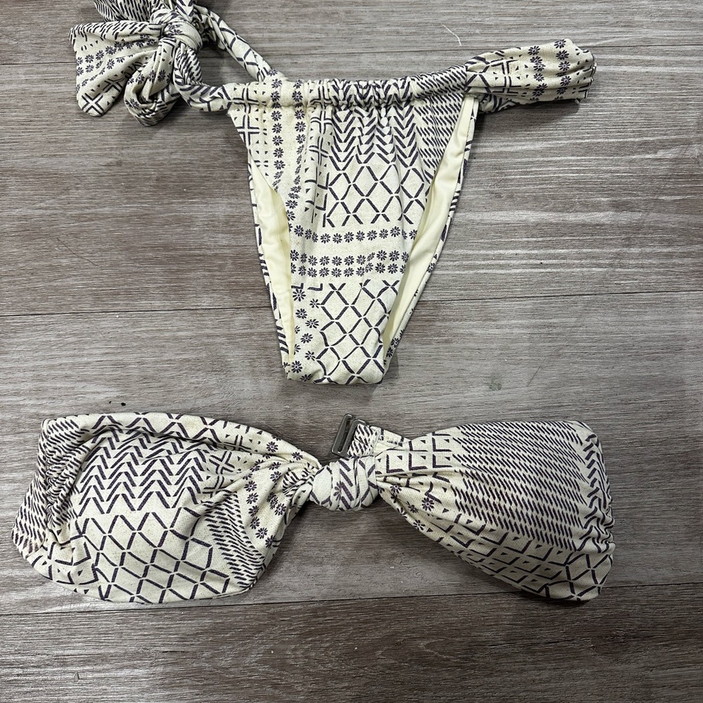 Seamolly Cream and Light Purple Printed Bandeau Bikini Set